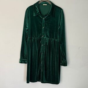 Pinkblush Green Velvet Long Sleeve Dress